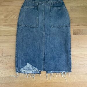 We The Free Blue Distressed Midi Skirt